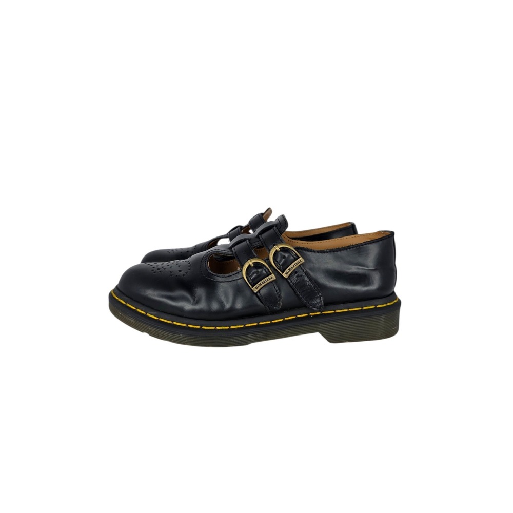 Dr. Martens 12916 Mary Jane Women 9 Black Smooth Leather Gold Double Strap